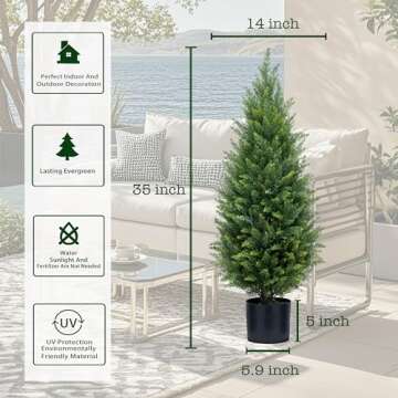 3ft Artificial Topiary Trees Artificial Cedar Trees UV Resistant Bushes Potted Set of 2 Faux Shrubs for Outdoor Indoor Front Porch Garden