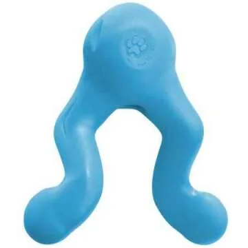 WEST PAW Zogoflex Tizzi Treat Dispensing Dog Toy – Interactive Play Toy for Dogs, Puppies – Floatable, High-Flying Dog Toys for Fetch, Catch, Tug of War, Recyclable, Dishwasher Safe, Small, Aqua Blue