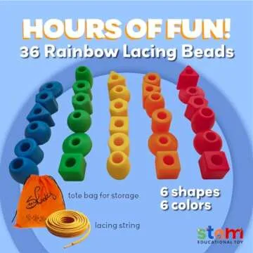 Skoolzy Lacing Beads 30 Pcs for Montessori Toys for 3 Year Old and Toddler Crafts Ages 2-4 with Bead...