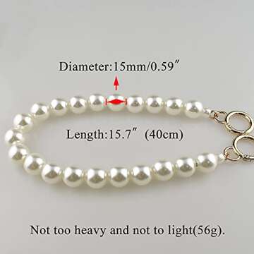 HAHIYO Imitation Pearl Bead Purse Chain Strap White Extender Length 15.7 inches Gold Clasp Diameter ...