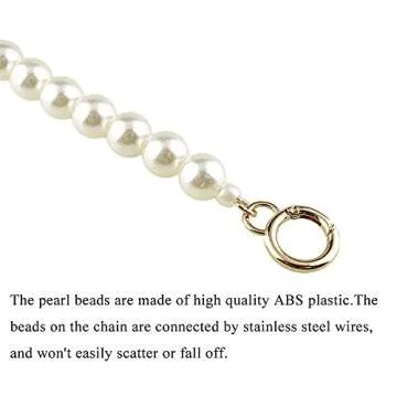 HAHIYO Imitation Pearl Bead Purse Chain Strap White Extender Length 15.7 inches Gold Clasp Diameter 0.59 inches 1 Pack for LV Shoulder Purse Handbag Clutch Replacement Strap Accessories Decoration