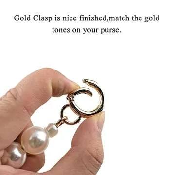 HAHIYO Imitation Pearl Bead Purse Chain Strap White Extender Length 15.7 inches Gold Clasp Diameter 0.59 inches 1 Pack for LV Shoulder Purse Handbag Clutch Replacement Strap Accessories Decoration