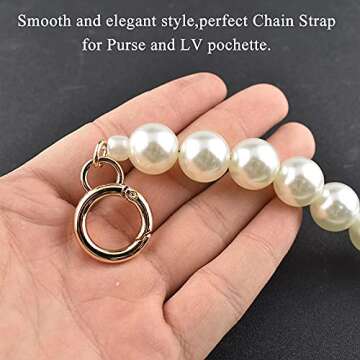 HAHIYO Imitation Pearl Bead Purse Chain Strap White Extender Length 15.7 inches Gold Clasp Diameter 0.59 inches 1 Pack for LV Shoulder Purse Handbag Clutch Replacement Strap Accessories Decoration