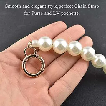 HAHIYO Imitation Pearl Bead Purse Chain Strap White Extender Length 15.7 inches Gold Clasp Diameter 0.59 inches 1 Pack for LV Shoulder Purse Handbag Clutch Replacement Strap Accessories Decoration