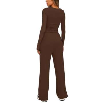 Darong Women's 2 Piece Outfits Lounge Sets Ruched Long Sleeve Tops and Wide Leg Pants Tracksuit Sets...