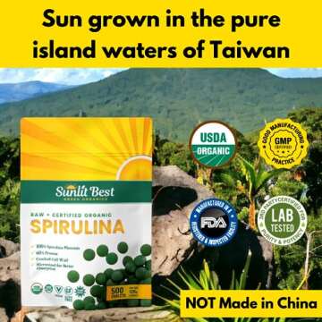 Sunlit Best - USDA Organic Spirulina Tablet - Natural Super Greens Supplements for Immune Support, Gut Health & Boost Energy Tablets with Chlorophyll, Vegan & High Protein, Non GMO