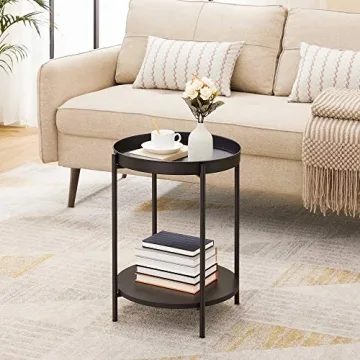Modern VASAGLE End Table with Movable Tray for Living Room