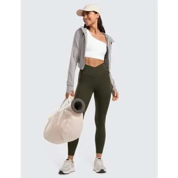 CRZ YOGA Womens Butterluxe Cross Waist Workout Leggings 25 Inches - V Crossover High Waisted Gym Yoga Olive Green XX-Small