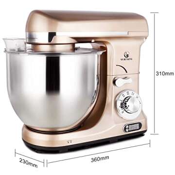 MURENKING Professional Stand Mixer, 6-Qt with Timer, MK37 500W 6-Speed Tilt-Head Food Electric Mixer Kitchen Machine,Plastic (Champagne)