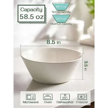 DOWAN 58.5 OZ Large Salad Bowls Set of 4 - Ceramic Serving Bowls for Salad, Mixed Fruit, Pasta, Oatmeal, Snacks - White Bowls for Restaurant, Party, Daily Use, Wedding - Dishwasher & Microwave Safe