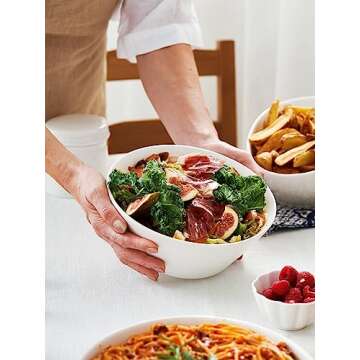 DOWAN 58.5 OZ Large Salad Bowls Set of 4 - Ceramic Serving Bowls for Salad, Mixed Fruit, Pasta, Oatmeal, Snacks - White Bowls for Restaurant, Party, Daily Use, Wedding - Dishwasher & Microwave Safe