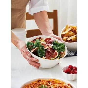 DOWAN 58.5 OZ Large Salad Bowls Set of 4 - Ceramic Serving Bowls for Salad, Mixed Fruit, Pasta, Oatmeal, Snacks - White Bowls for Restaurant, Party, Daily Use, Wedding - Dishwasher & Microwave Safe