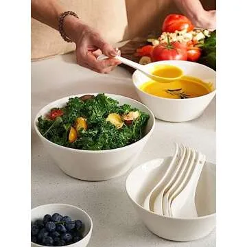 DOWAN 58.5 OZ Large Salad Bowls Set of 4 - Ceramic Serving Bowls for Salad, Mixed Fruit, Pasta, Oatmeal, Snacks - White Bowls for Restaurant, Party, Daily Use, Wedding - Dishwasher & Microwave Safe