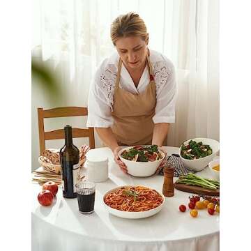 DOWAN 58.5 OZ Large Salad Bowls Set of 4 - Ceramic Serving Bowls for Salad, Mixed Fruit, Pasta, Oatmeal, Snacks - White Bowls for Restaurant, Party, Daily Use, Wedding - Dishwasher & Microwave Safe