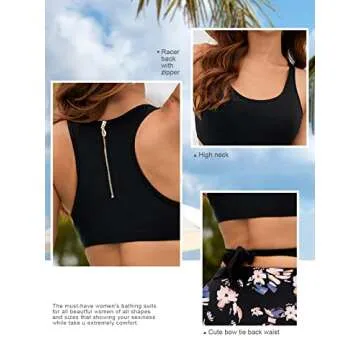 MOLYBELL One Piece Swimsuits for Women High Waisted Bathing Suit Monokini Floral Print Cutout Racerback Zip Up…