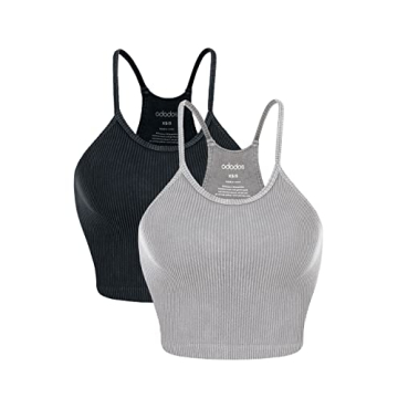 ODODOS Women's 2-Pack Seamless Rib-Knit Camisole Crop Tops - Stylish Comfort