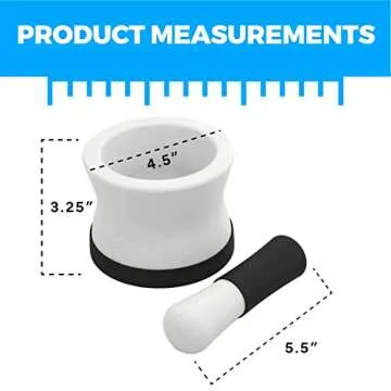 Mortar and Pestle Set, Small Ceramic Pestle and Mortar Bowl, No Slip Silicone Handle and Base, White and Black Spice Grinder & Crusher Muddler Set, Spice & Herb Grinder Bowl, Mortero para Cocina