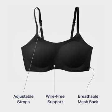 EBY Seamless Bralette with Adjustable Straps: Black Bralettes for Women, Wireless Bra for Women, Bralette Seamless Bra, Small, A - D