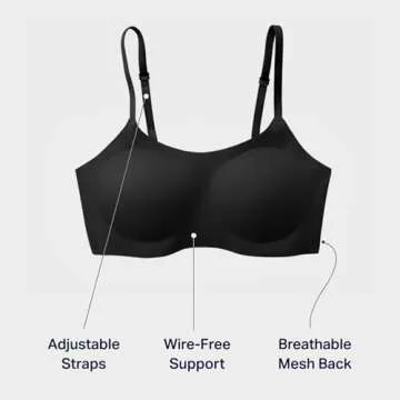 EBY Seamless Bralette with Adjustable Straps: Black Bralettes for Women, Wireless Bra for Women, Bralette Seamless Bra, Small, A - D