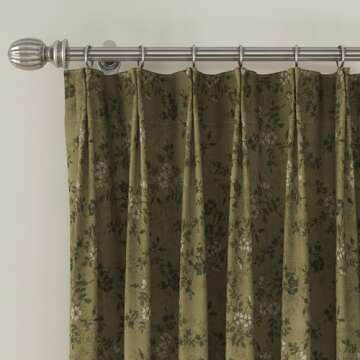 TWOPAGES Pinch Pleat Drape Light Filtering Classic Floral Printed Pattern Curtain for Living Room Pa...