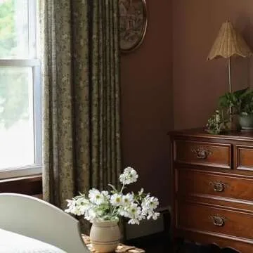 TWOPAGES Pinch Pleat Drape Light Filtering Classic Floral Printed Pattern Curtain for Living Room Patio Door, Window Treatment Botanical Pattern Curtain (Ivy Brown, 52W x 96L Inches, 1 Panel)