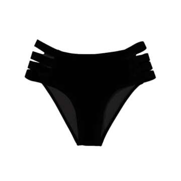 ZAFUL Women High Waist Bikini Bottom Side Mesh Spliced Tankini Swimsuit Swim Briefs Bathing Suit Bottom (3-Black,L)