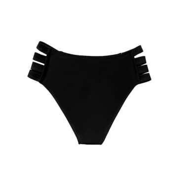 ZAFUL Women High Waist Bikini Bottom Side Mesh Spliced Tankini Swimsuit Swim Briefs Bathing Suit Bottom (3-Black,L)