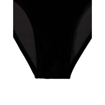 ZAFUL Women High Waist Bikini Bottom Side Mesh Spliced Tankini Swimsuit Swim Briefs Bathing Suit Bottom (3-Black,L)