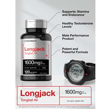 Horbäach Longjack Tongkat Ali for Men and Women | 1600mg | 120 Capsules | Extract Supplement | Maximum Strength Pills | Eurycoma Longifolia | Non-GMO and Gluten Free
