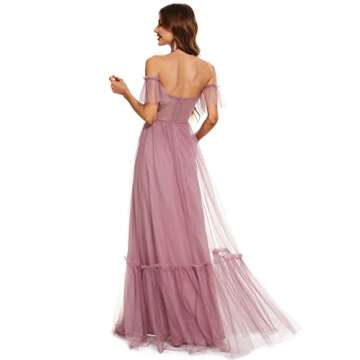 Ever-Pretty Women's Formal Dress Sweetheart Off-Shoulder Ruched Tulle Maxi Bridesmaid Dresses Orchid...