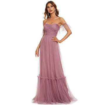 Elegant Off-Shoulder Ruched Tulle Maxi Dress by Ever-Pretty