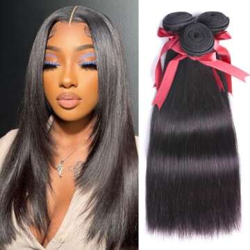 ALLRUN Straight Bundles Human Hair 14 16 18Inch 10A 100% Unprocessed Brazilian Virgin Raw Hair 3 Bun...