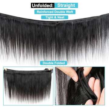 ALLRUN Straight Bundles Human Hair 14 16 18Inch 10A 100% Unprocessed Brazilian Virgin Raw Hair 3 Bundles Straight Human Hair Bundles Human Hair Extensions Remy Hair Double Weft