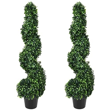 Artificial Spiral Topiary Trees 2 Pack Indoor Outdoor Decor