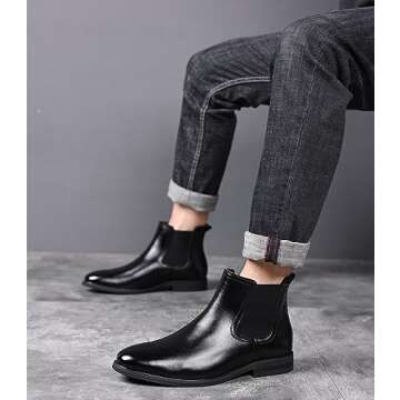 DADAWEN Men's Chelsea Boots Leather Casual Chukka Ankle Boots Classic Elastic Dress Boots for Men Black US Size 11
