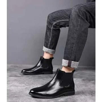 DADAWEN Men's Chelsea Boots Leather Casual Chukka Ankle Boots Classic Elastic Dress Boots for Men Black US Size 11