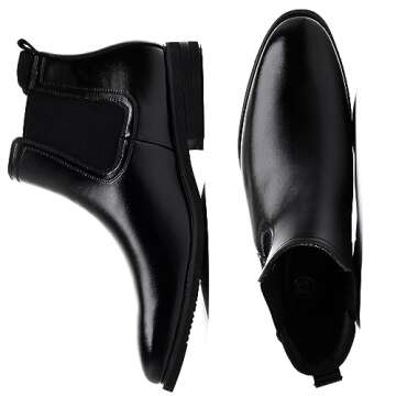 DADAWEN Men's Chelsea Boots Leather Casual Chukka Ankle Boots Classic Elastic Dress Boots for Men Black US Size 11