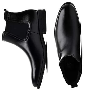 DADAWEN Men's Chelsea Boots Leather Casual Chukka Ankle Boots Classic Elastic Dress Boots for Men Black US Size 11