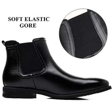 DADAWEN Men's Chelsea Boots Leather Casual Chukka Ankle Boots Classic Elastic Dress Boots for Men Black US Size 11
