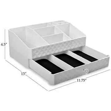 Masirs Cosmetic Storage Box Organizer - Compartments to Organize and Store your Makeup and Accessories. Drawer with Padding to Protect Jewelry. Will Sit Neatly on Vanity or Bathroom Countertop.