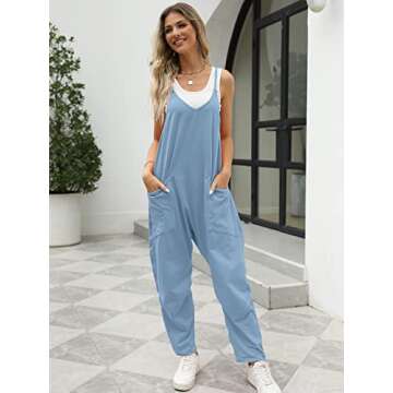 Trendy Queen Jumpsuits for Women Casual Summer Onesie Rompers Sleeveless Loose Baggy Overalls Jumpers, LightBlue, S