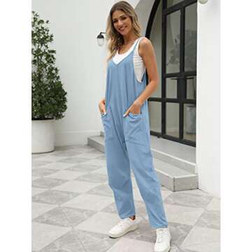 Trendy Queen Jumpsuits for Women Casual Summer Onesie Rompers Sleeveless Loose Baggy Overalls Jumpers, LightBlue, S