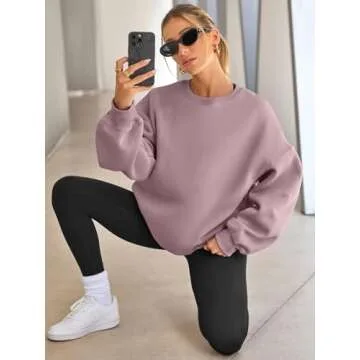 EFAN Womens Oversized Sweatshirts Hoodies Fleece Crewneck Sweaters Casual Tops Comfy Fall Fashion Outfits Winter Clothes 2025 DarkPink XL