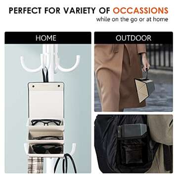 LifeArt 3-slot Travel Sunglasses Organizer Collector, PU Eyeglasses Case - Portable Glasses organizer for Roll Up eyeglasses Storage & Display