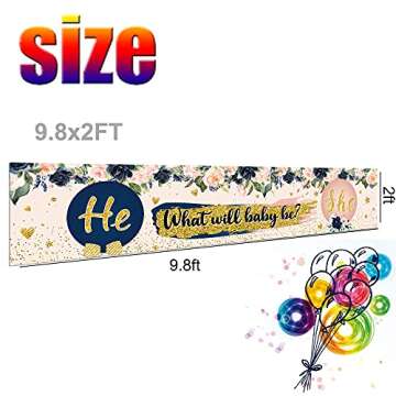 He or She Gender Reveal Banner - Large 9.8ft Baby Shower Decoration