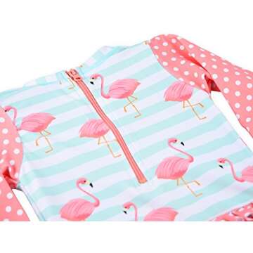 Long Sleeve Rash Guard One Piece Swim Suit for Girls | Baby Toddler Girl Swim Suit with UV40 Sun Protection (2T, Flamingos)