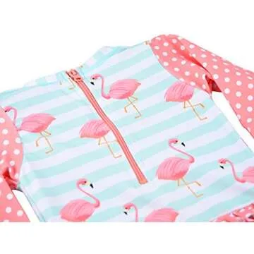 Long Sleeve Rash Guard One Piece Swim Suit for Girls | Baby Toddler Girl Swim Suit with UV40 Sun Protection (2T, Flamingos)