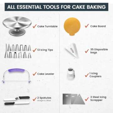 RFAQK 50PCs Cake Turntable Set -12" Aluminum Revolving Stand- Professional Cake Leveler- Decorating ...
