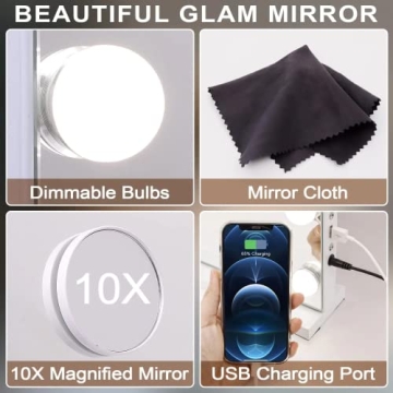 Kottova Vanity Mirror with 17 Dimmable LEDs and USB Charging