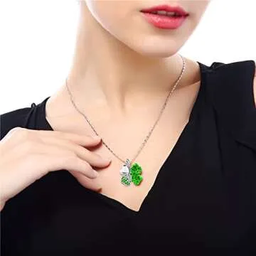 TRUEGOOD Four Leaf Clovers Necklace - Sparkling Heart Crystal Pendant for Good Luck